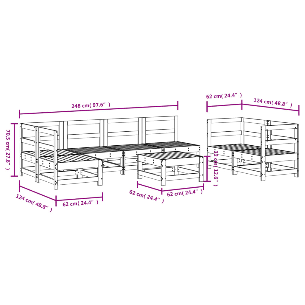 8-delige Loungeset massief grenenhout wit is nu te koop bij PeponiXL, paradijselijk wonen!
