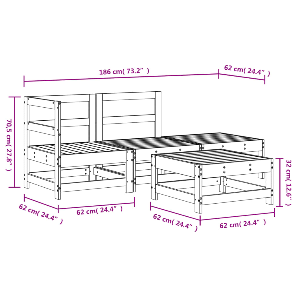 4-delige Loungeset massief grenenhout wit is nu te koop bij PeponiXL, paradijselijk wonen!