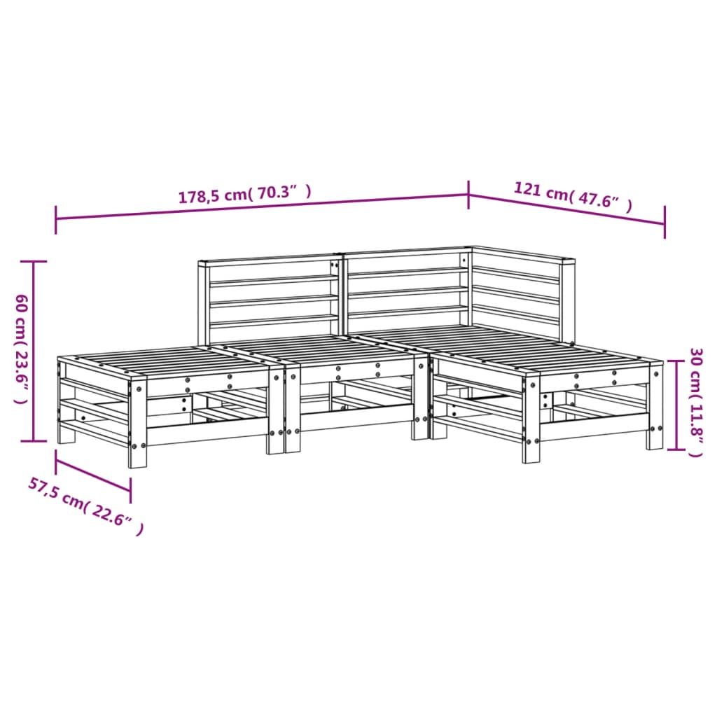 4-delige Loungeset massief grenenhout is nu te koop bij PeponiXL, paradijselijk wonen!