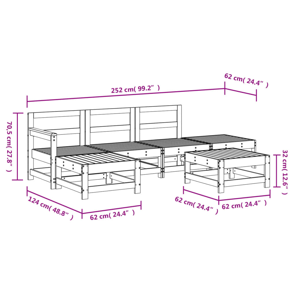6-delige Loungeset massief grenenhout is nu te koop bij PeponiXL, paradijselijk wonen!