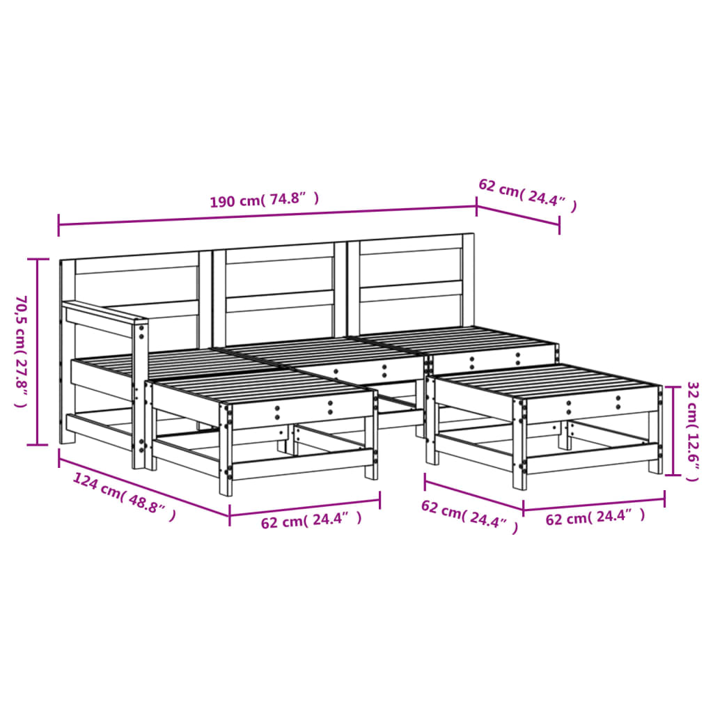 5-delige Loungeset massief grenenhout is nu te koop bij PeponiXL, paradijselijk wonen!