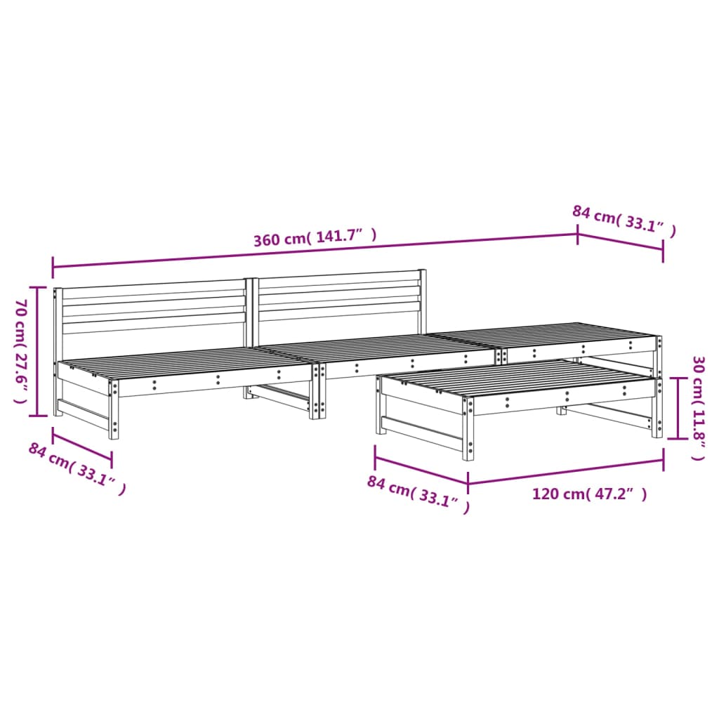 4-delige Loungeset massief grenenhout grijs is nu te koop bij PeponiXL, paradijselijk wonen!