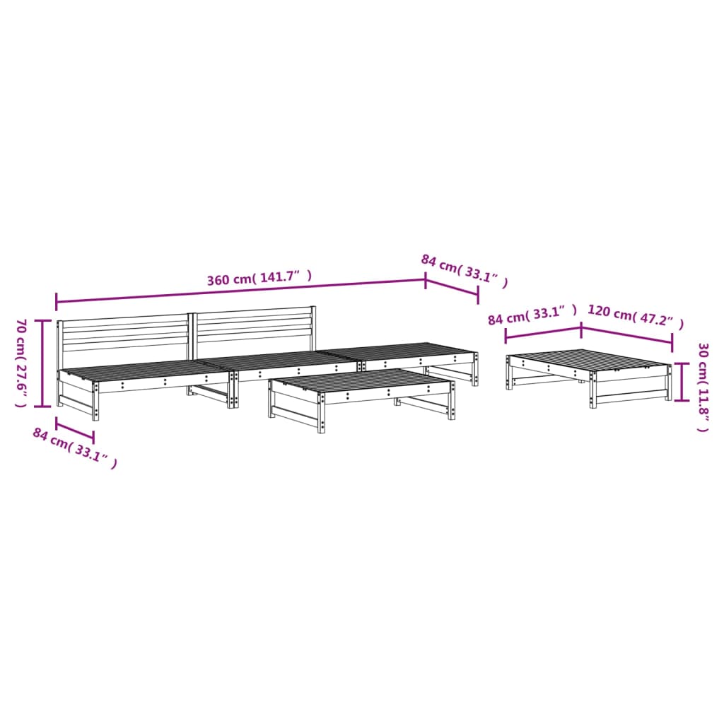 5-delige Loungeset massief grenenhout is nu te koop bij PeponiXL, paradijselijk wonen!