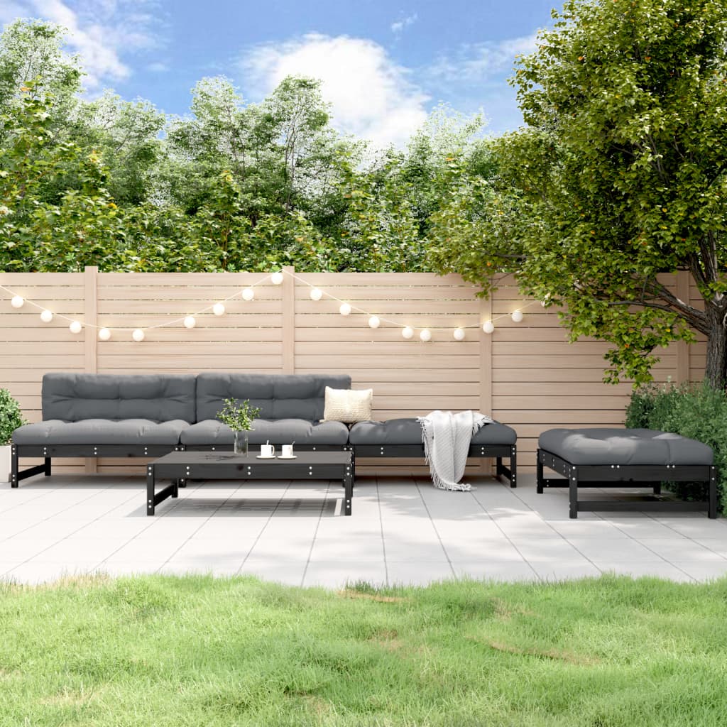 5-delige Loungeset massief grenenhout zwart is nu te koop bij PeponiXL, paradijselijk wonen!