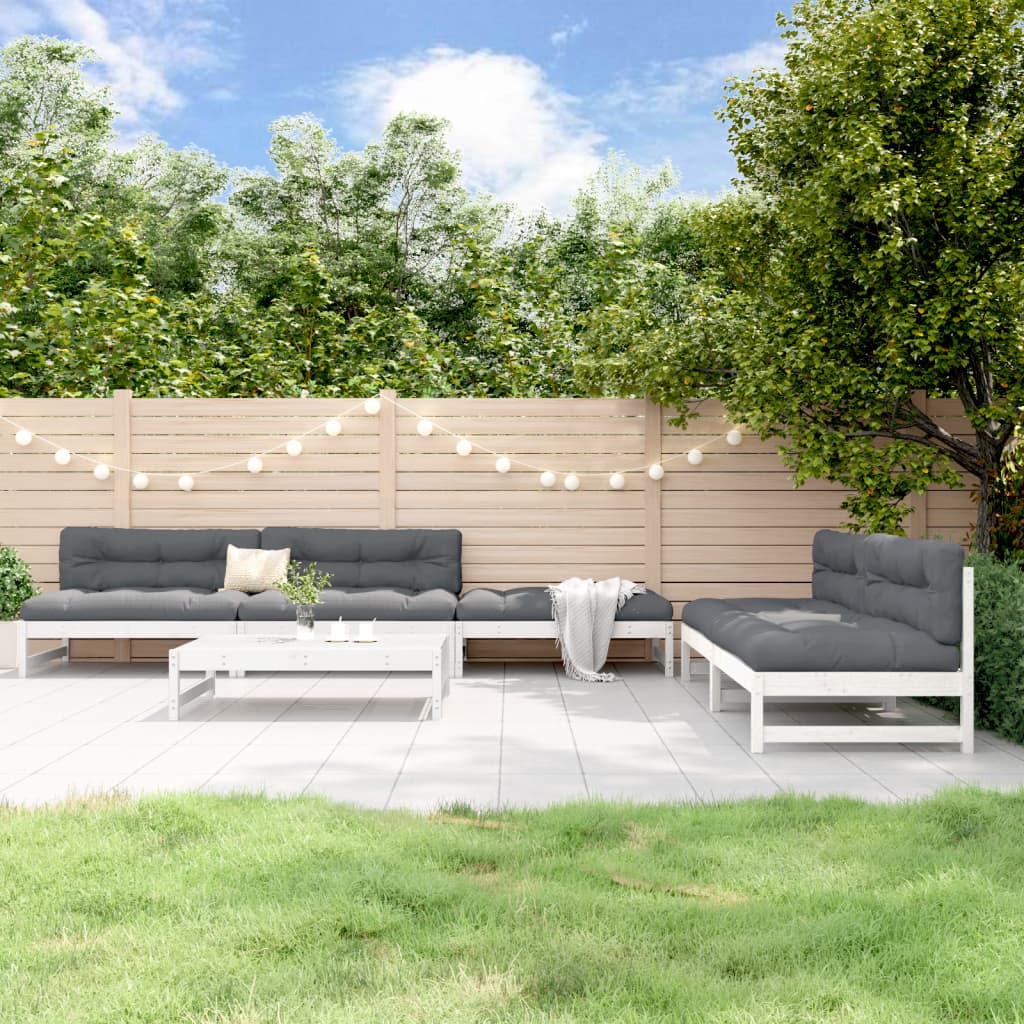 6-delige Loungeset massief grenenhout wit is nu te koop bij PeponiXL, paradijselijk wonen!
