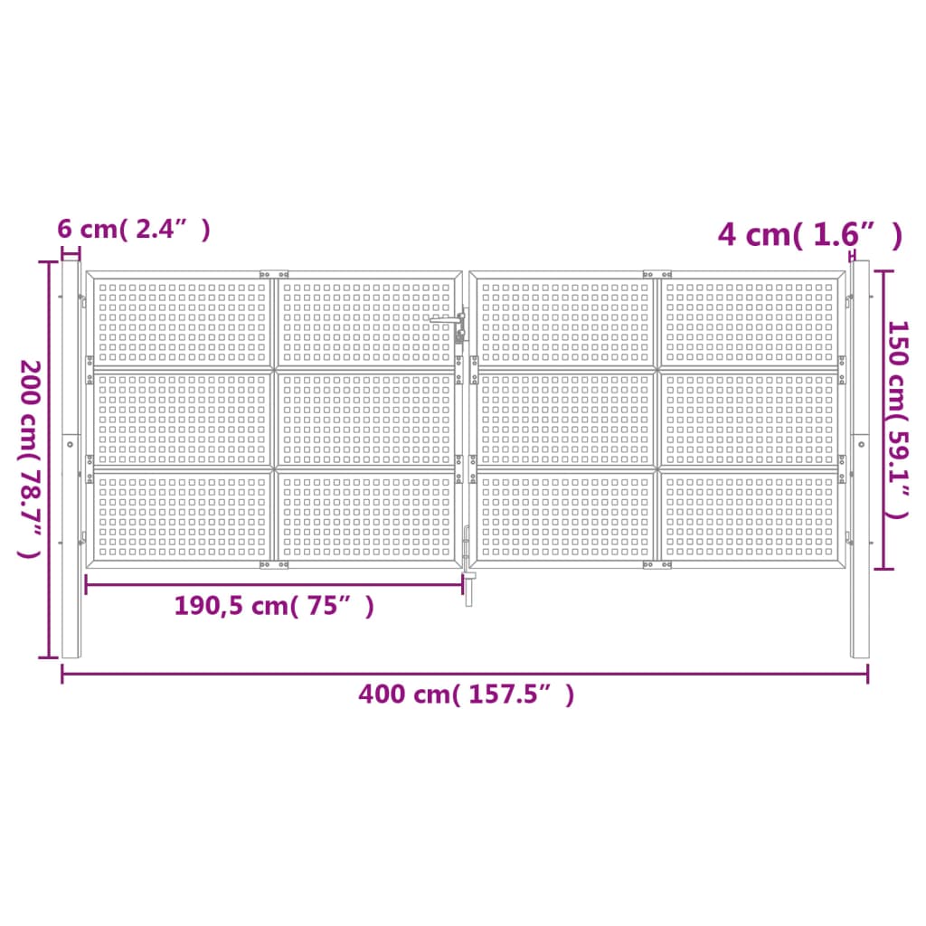 Tuinpoort Antraciet 400x150 cm Staal is nu te koop bij PeponiXL, paradijselijk wonen!