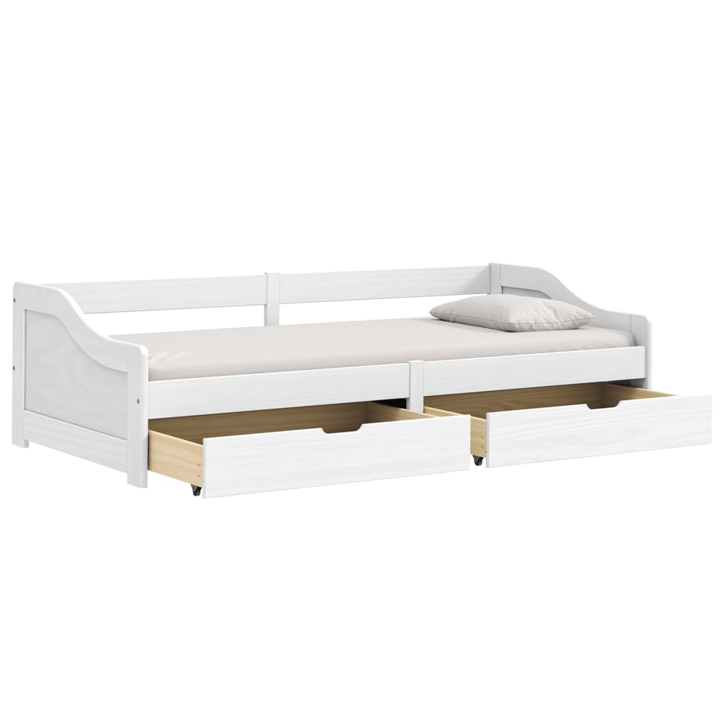 Slaapbank met 2 lades IRUN 90x200 cm massief grenenhout wit