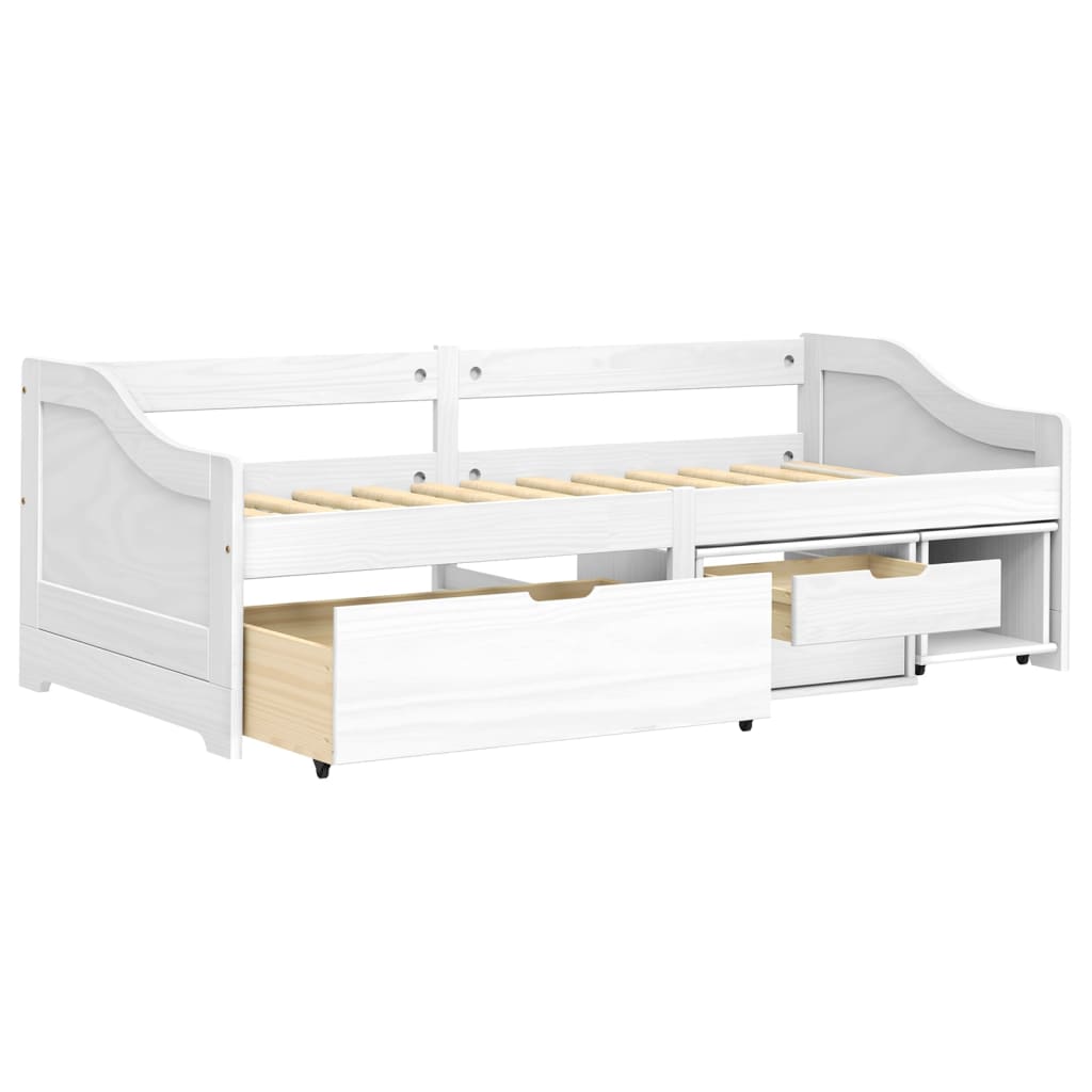 Slaapbank met 3 lades IRUN 90x200 cm massief grenenhout wit