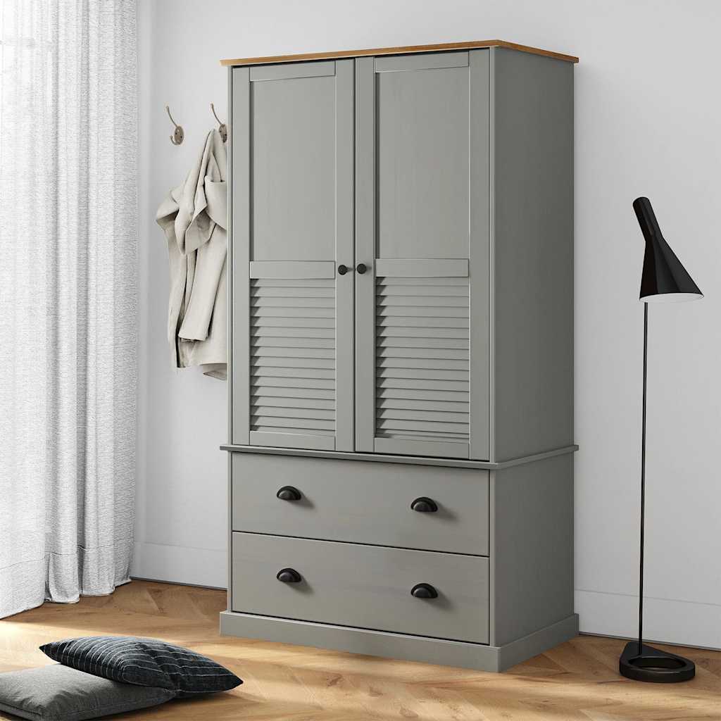 Kledingkast VIGO 90x55x170 cm massief grenenhout grijs is nu te koop bij PeponiXL, paradijselijk wonen!