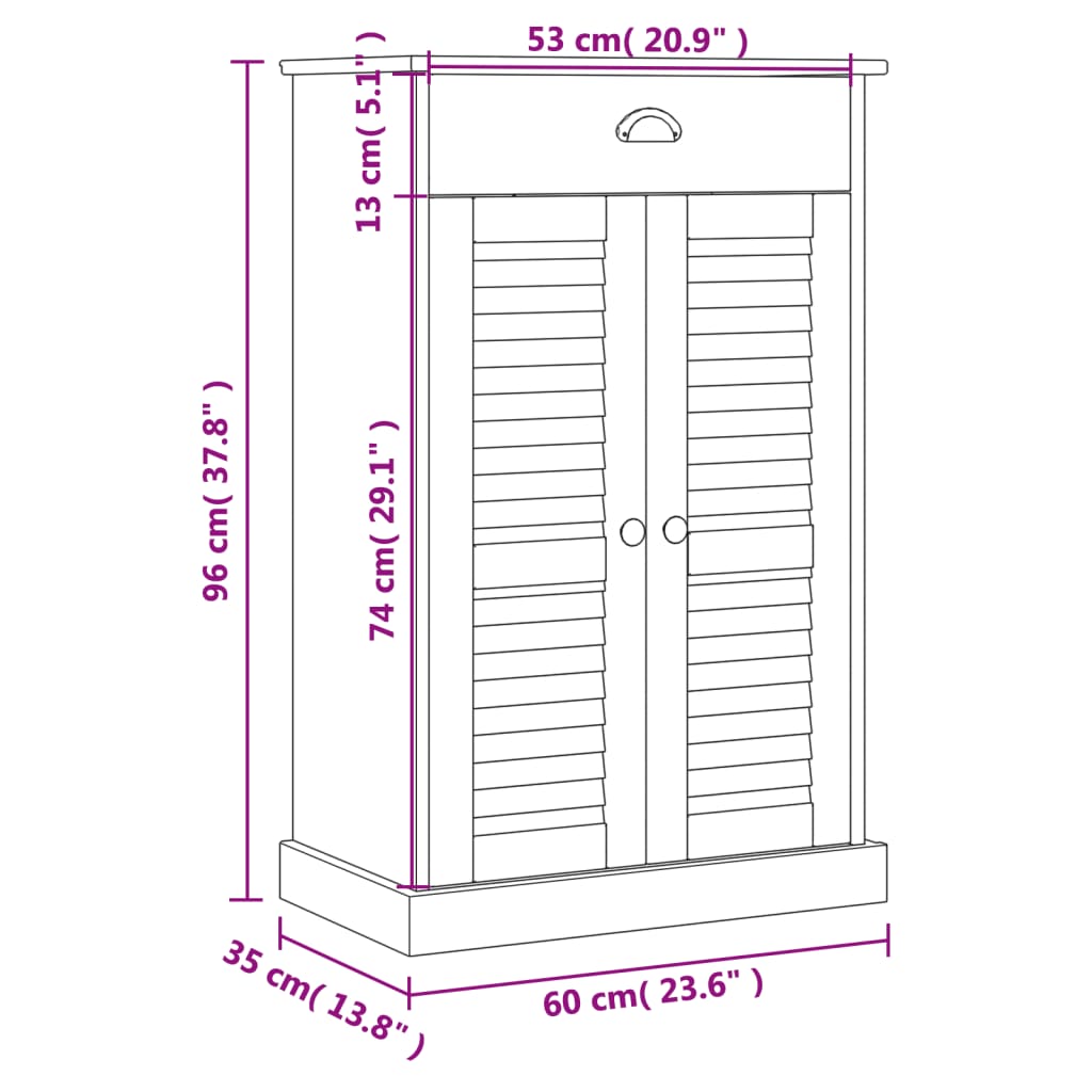 Schoenenkast VIGO 60x35x96 cm massief grenenhout is nu te koop bij PeponiXL, paradijselijk wonen!