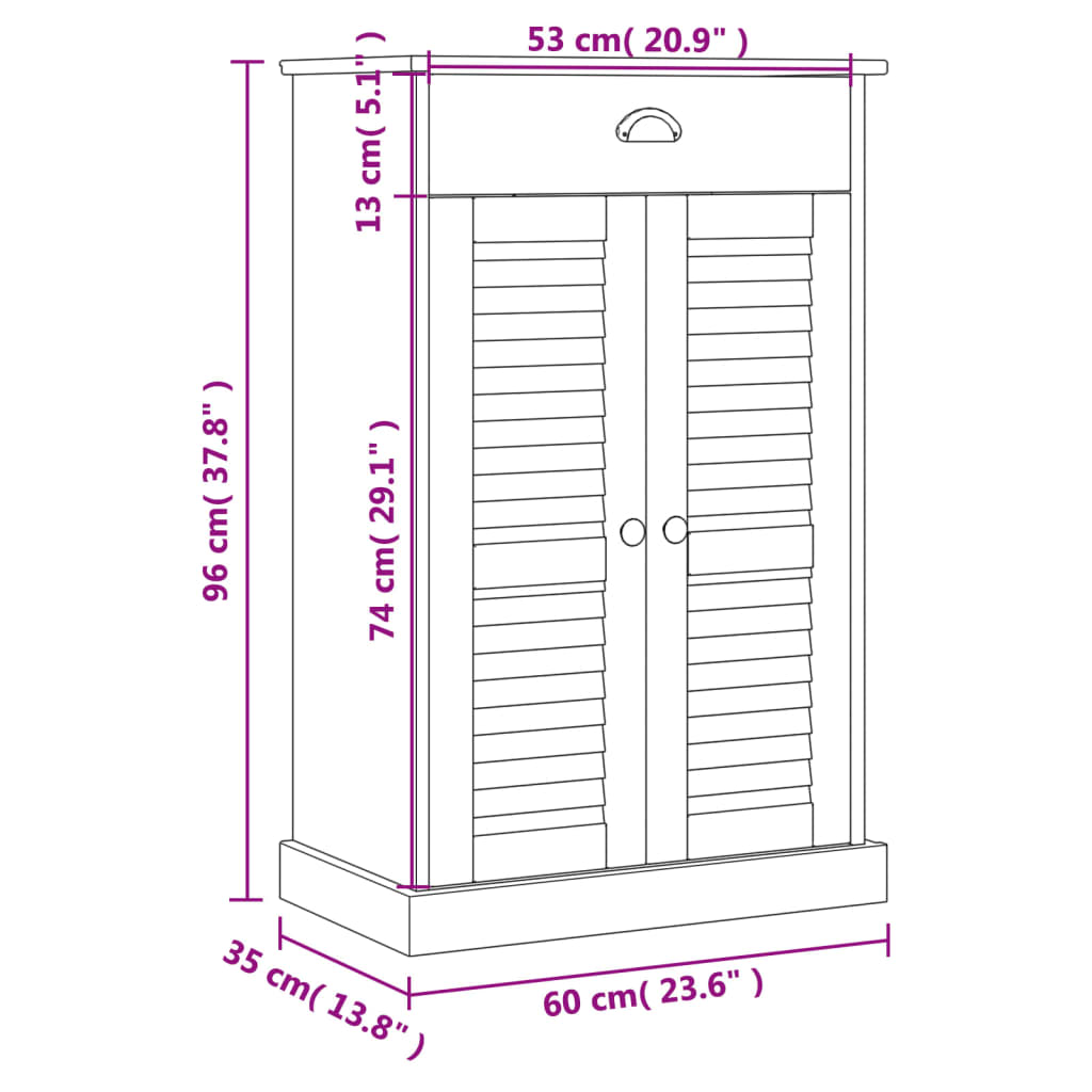 Schoenenkast VIGO 60x35x96 cm massief grenenhout wit is nu te koop bij PeponiXL, paradijselijk wonen!