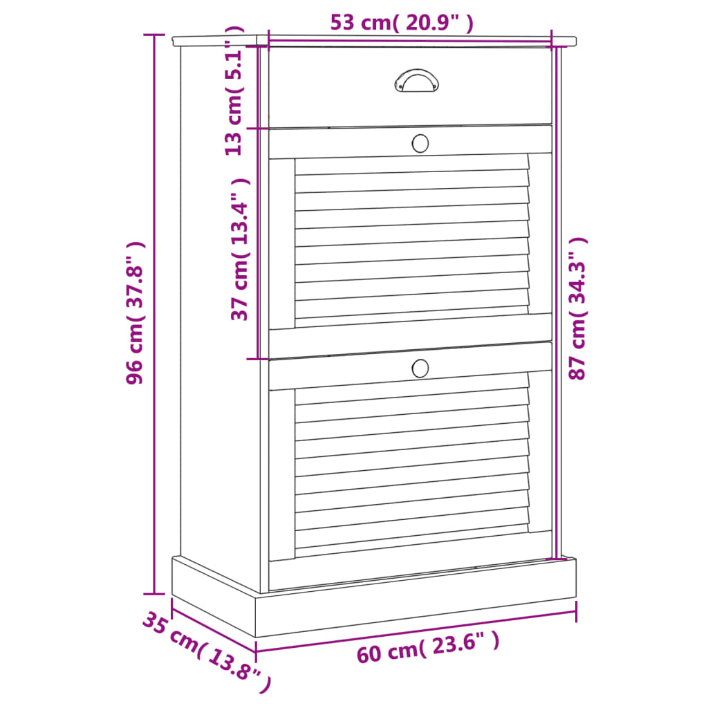 Schoenenkast VIGO 60x35x96 cm massief grenenhout is nu te koop bij PeponiXL, paradijselijk wonen!