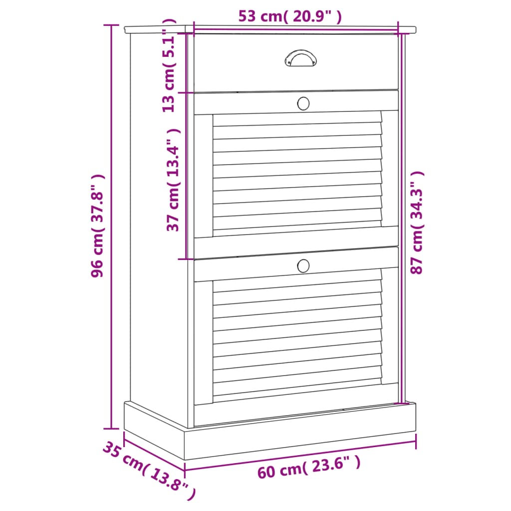 Schoenenkast VIGO 60x35x96 cm massief grenenhout grijs is nu te koop bij PeponiXL, paradijselijk wonen!