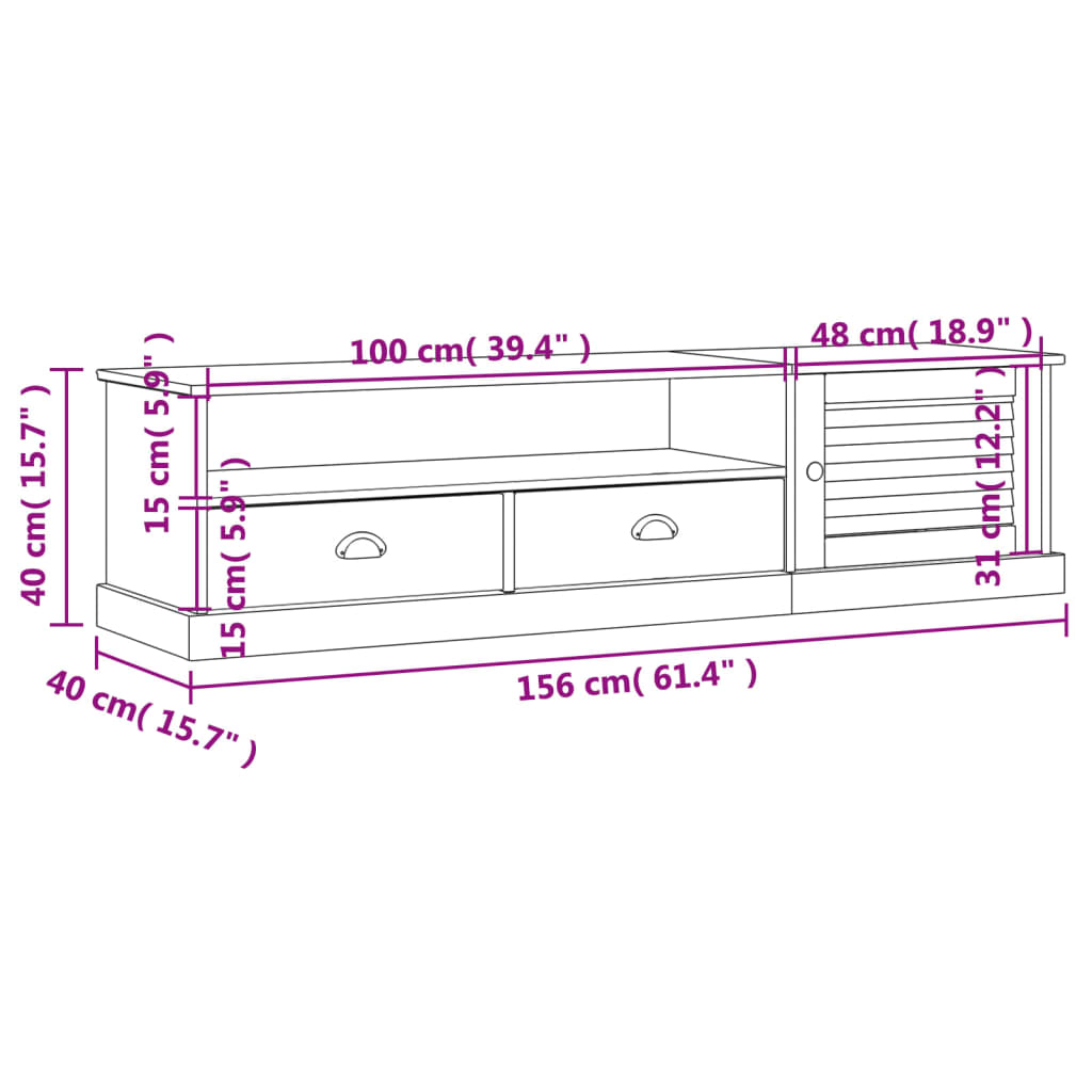 Tv-meubel VIGO 156x40x40 cm massief grenenhout wit is nu te koop bij PeponiXL, paradijselijk wonen!