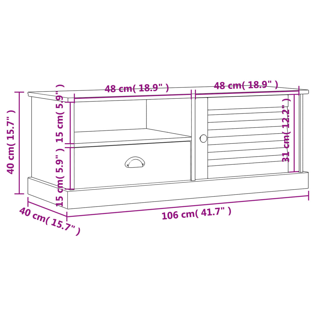 Tv-meubel VIGO 106x40x40 cm massief grenenhout grijs is nu te koop bij PeponiXL, paradijselijk wonen!