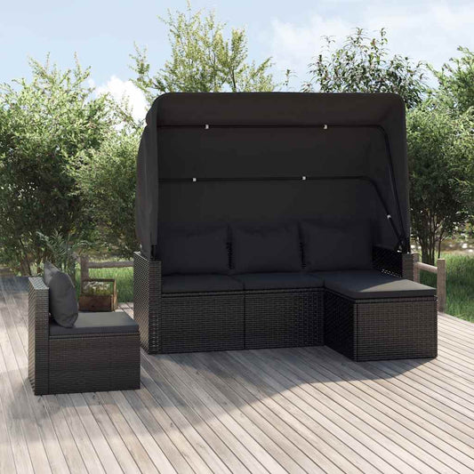 4-delige Loungeset met kussens poly rattan zwart is nu te koop bij PeponiXL, paradijselijk wonen!