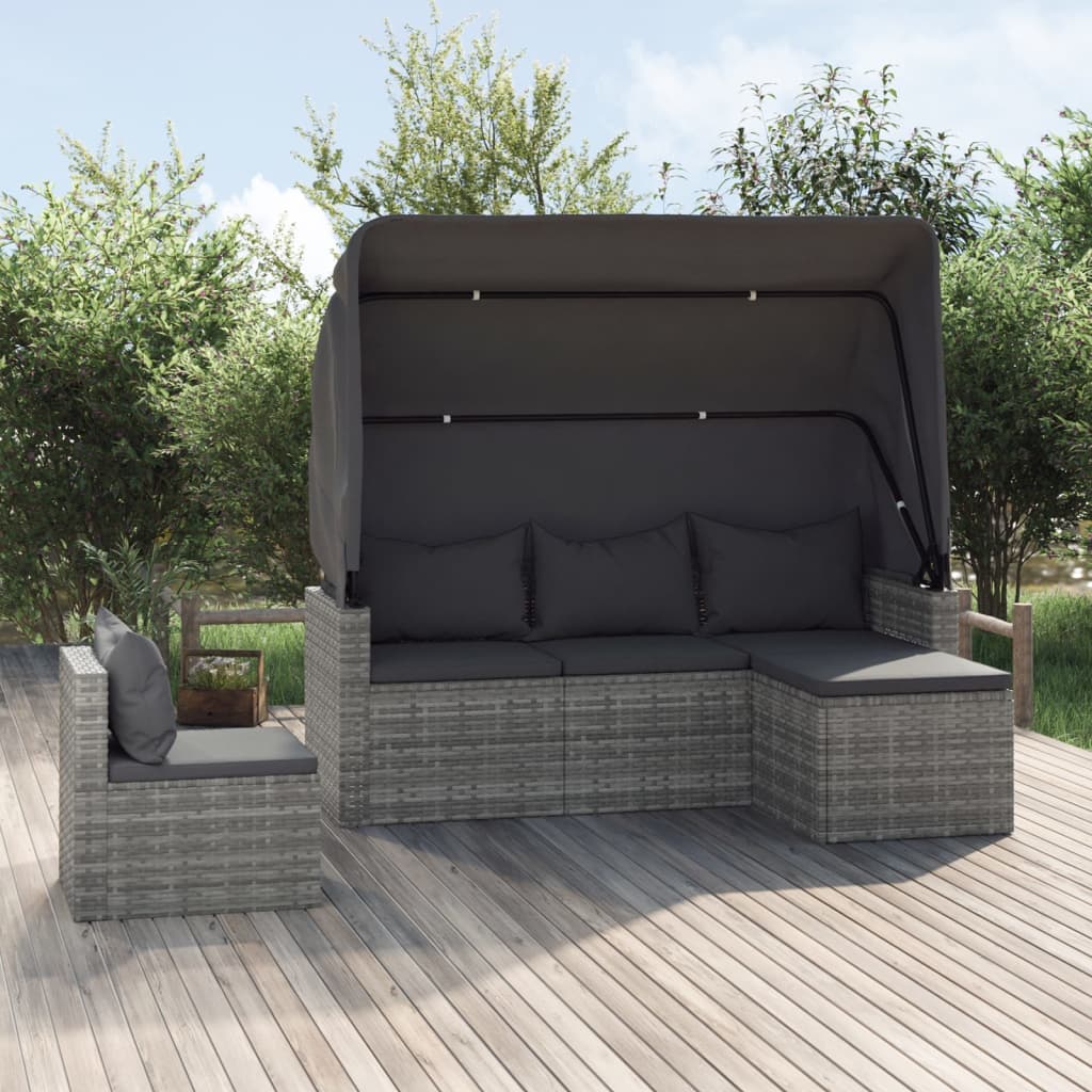 4-delige Loungeset met kussens poly rattan grijs is nu te koop bij PeponiXL, paradijselijk wonen!
