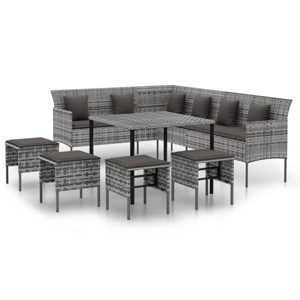 6-delige Tuinset met kussens poly rattan grijs