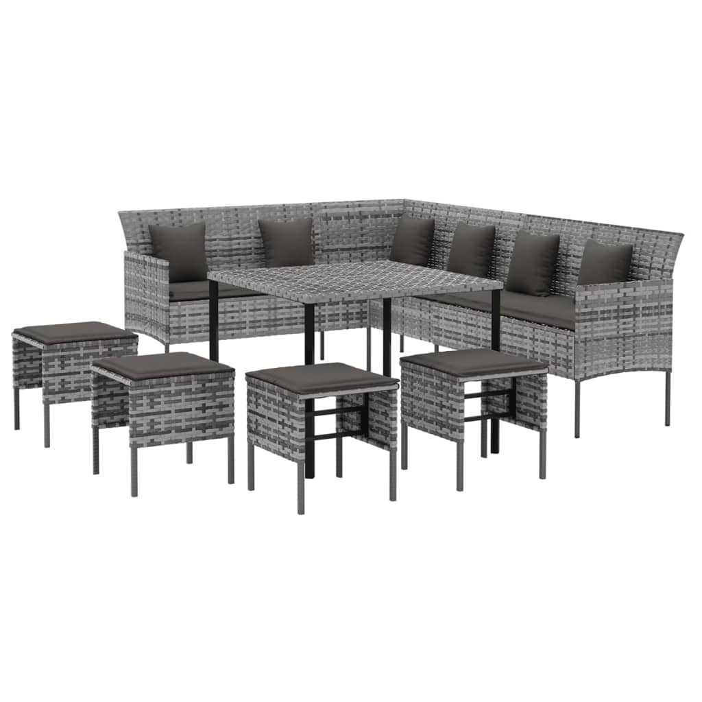 6-delige Tuinset met kussens poly rattan grijs