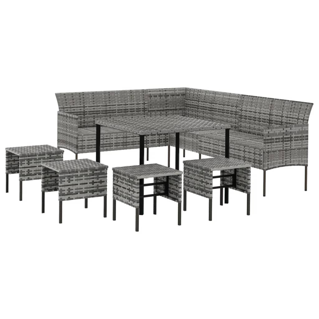 6-delige Tuinset met kussens poly rattan grijs