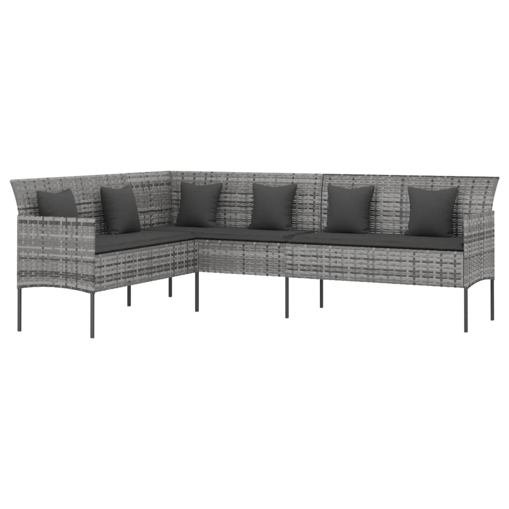 6-delige Tuinset met kussens poly rattan grijs