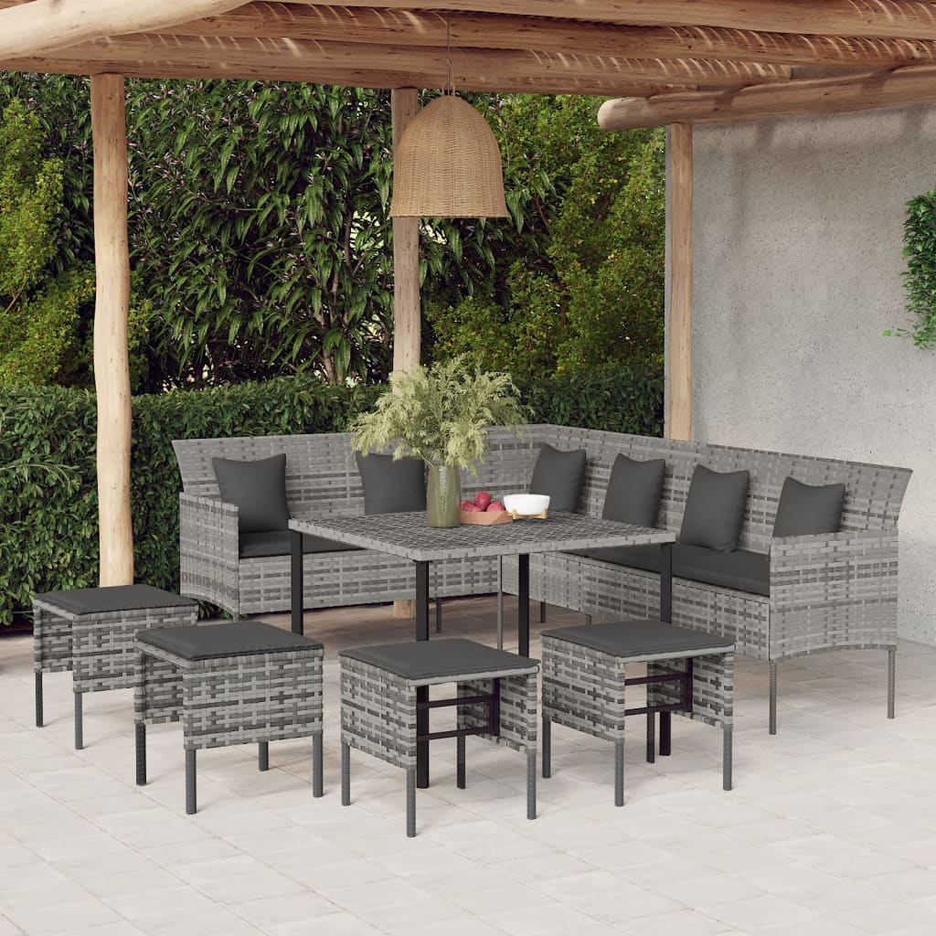 6-delige Tuinset met kussens poly rattan grijs