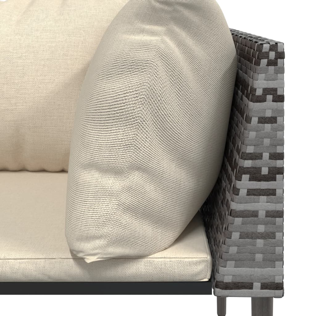 3-delige Loungeset met kussens poly rattan grijs