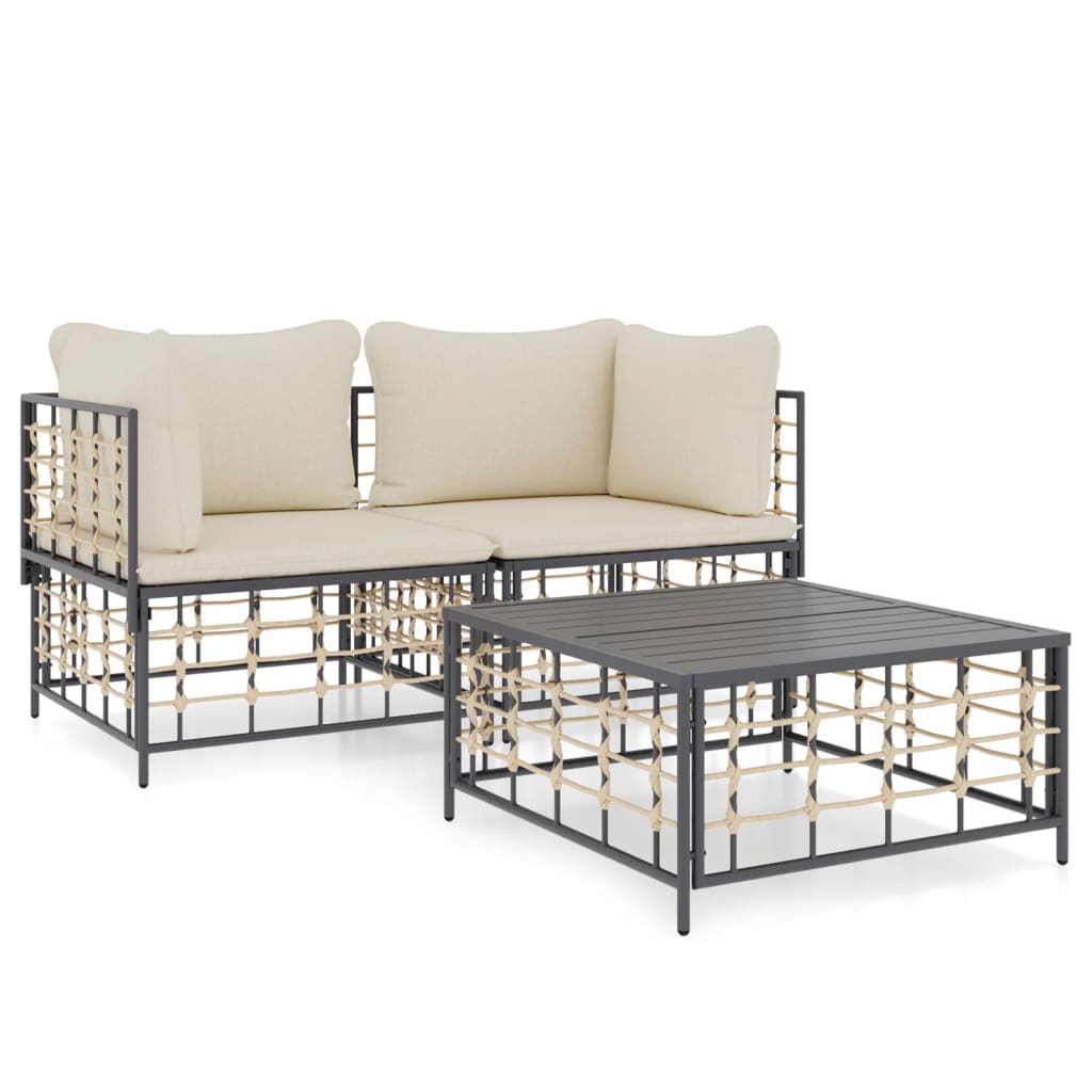 3-delige Loungeset met kussens poly rattan antracietkleurig is nu te koop bij PeponiXL, paradijselijk wonen!