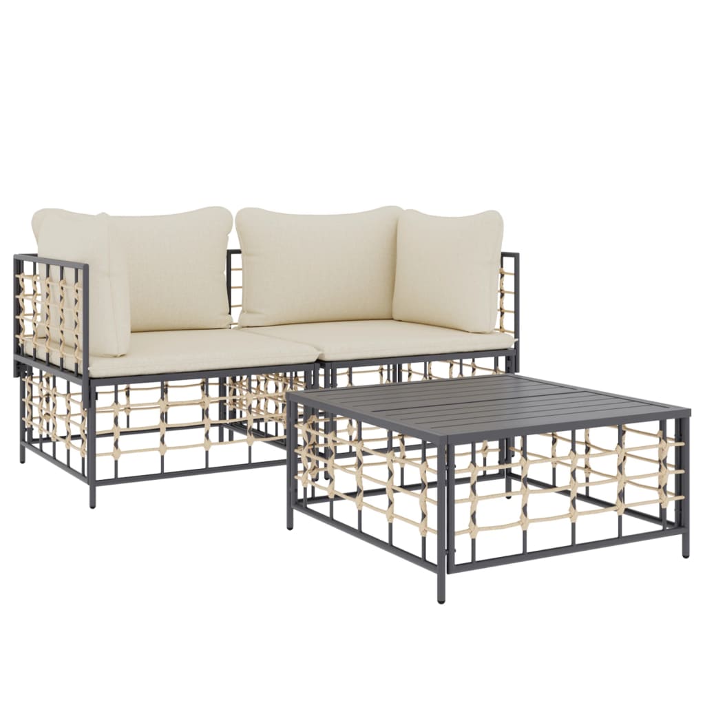 3-delige Loungeset met kussens poly rattan antracietkleurig is nu te koop bij PeponiXL, paradijselijk wonen!
