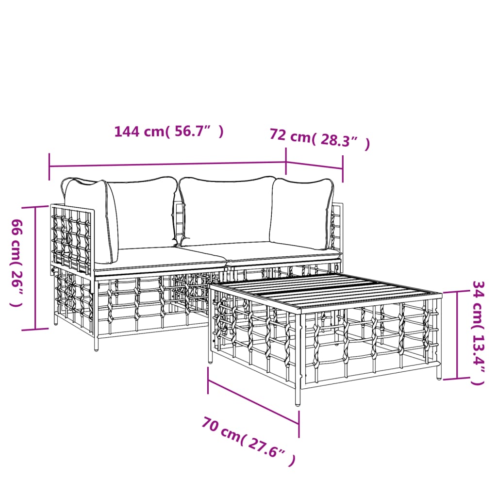 3-delige Loungeset met kussens poly rattan antracietkleurig is nu te koop bij PeponiXL, paradijselijk wonen!