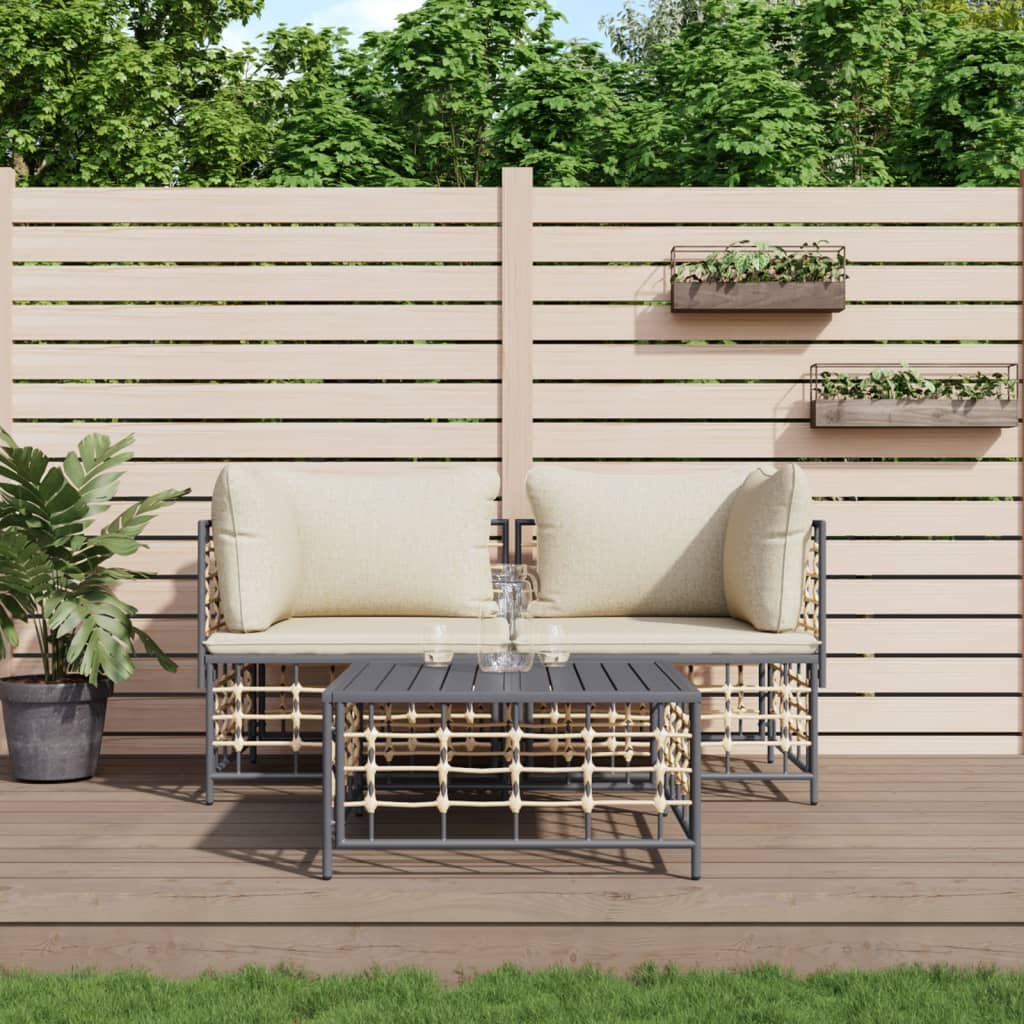 3-delige Loungeset met kussens poly rattan antracietkleurig is nu te koop bij PeponiXL, paradijselijk wonen!