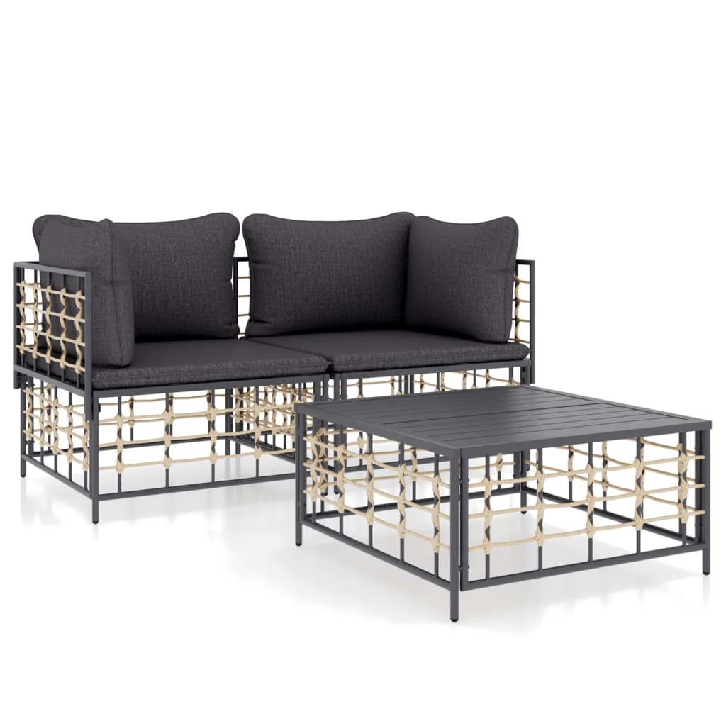 3-delige Loungeset met kussens poly rattan antracietkleurig is nu te koop bij PeponiXL, paradijselijk wonen!