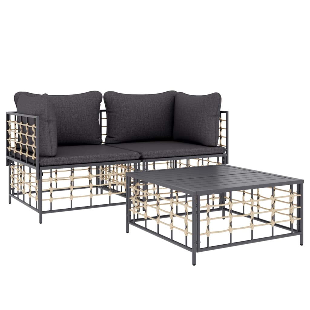 3-delige Loungeset met kussens poly rattan antracietkleurig is nu te koop bij PeponiXL, paradijselijk wonen!