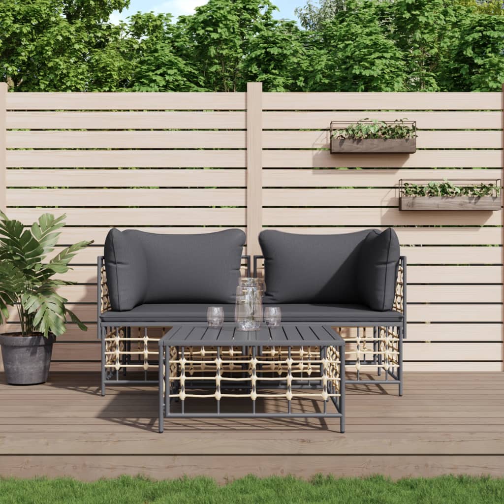 3-delige Loungeset met kussens poly rattan antracietkleurig is nu te koop bij PeponiXL, paradijselijk wonen!