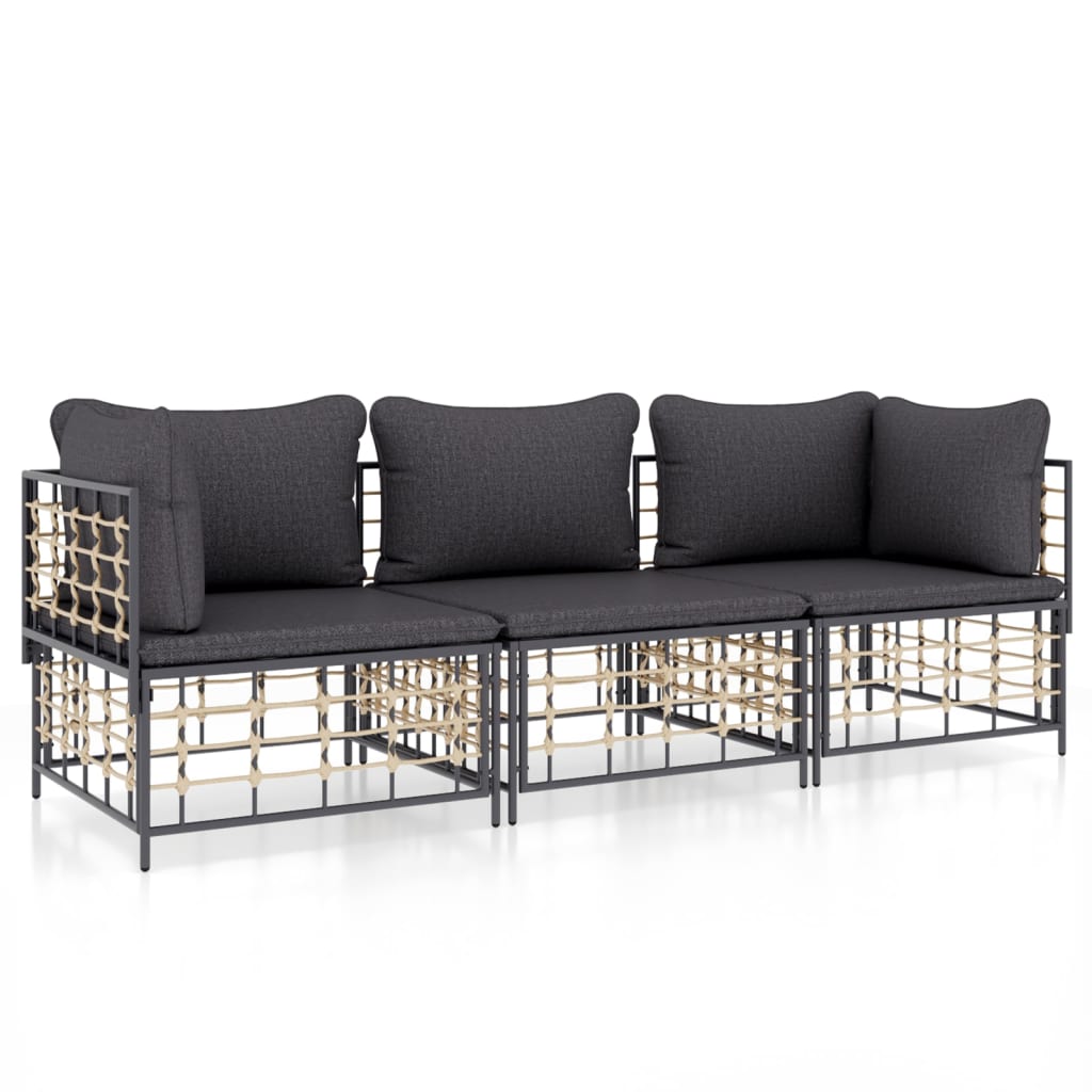 3-delige Loungeset met kussens poly rattan antracietkleurig is nu te koop bij PeponiXL, paradijselijk wonen!