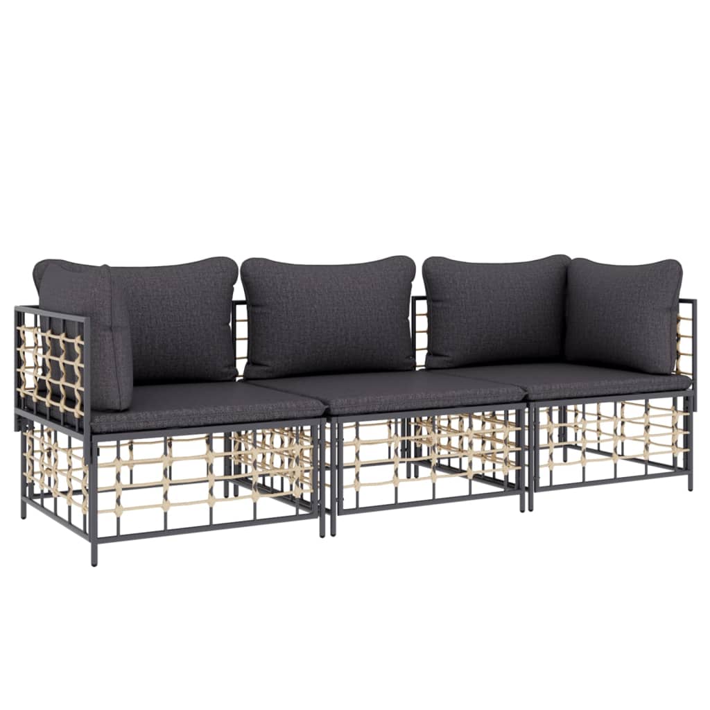 3-delige Loungeset met kussens poly rattan antracietkleurig is nu te koop bij PeponiXL, paradijselijk wonen!
