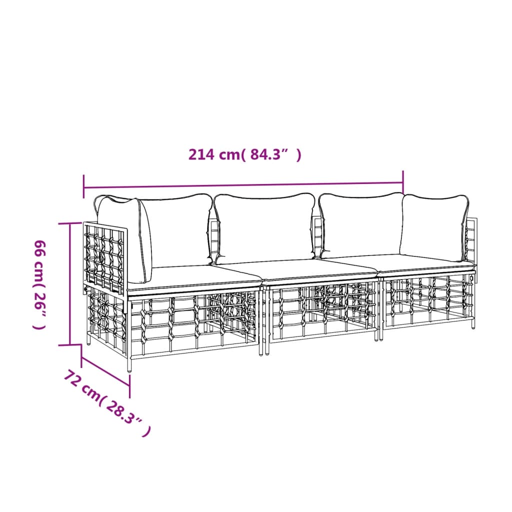 3-delige Loungeset met kussens poly rattan antracietkleurig is nu te koop bij PeponiXL, paradijselijk wonen!