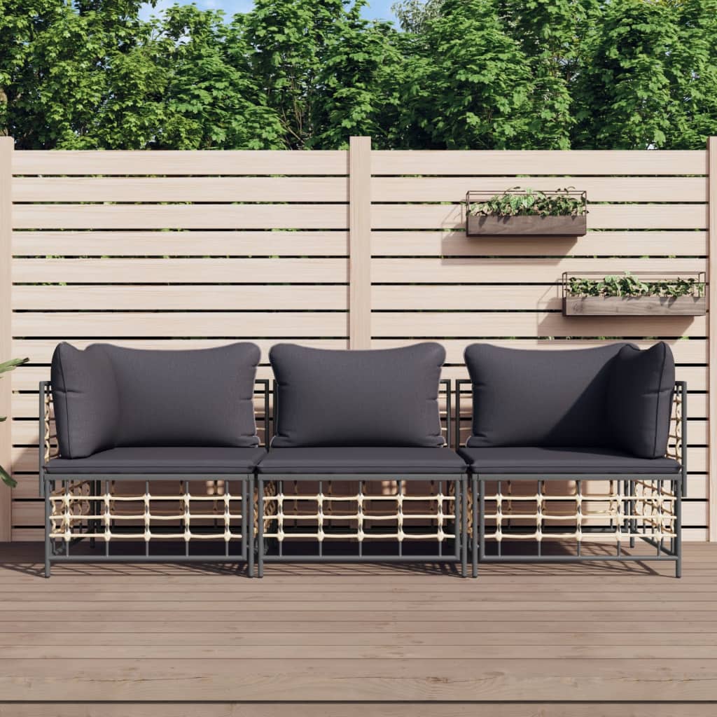 3-delige Loungeset met kussens poly rattan antracietkleurig is nu te koop bij PeponiXL, paradijselijk wonen!