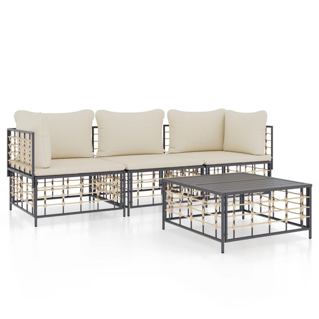 4-delige Loungeset met kussens poly rattan antracietkleurig is nu te koop bij PeponiXL, paradijselijk wonen!