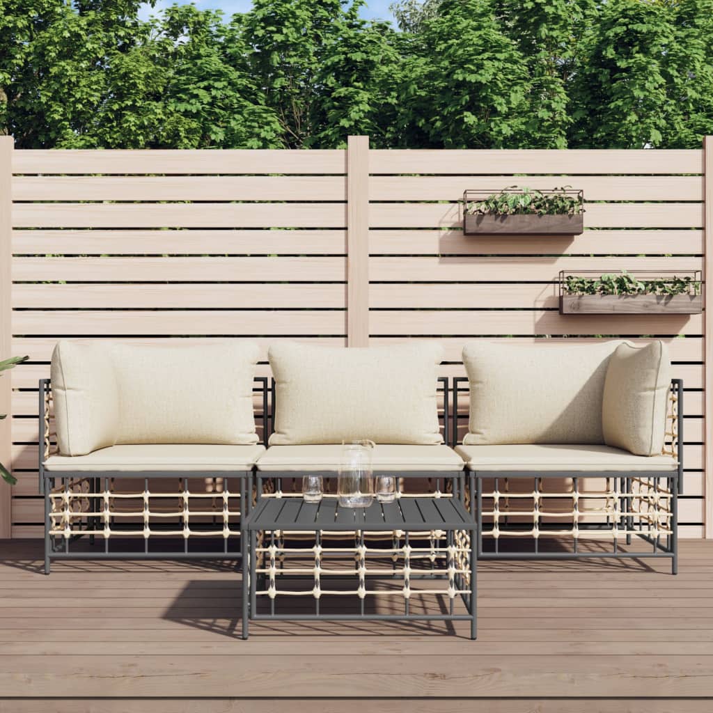 4-delige Loungeset met kussens poly rattan antracietkleurig is nu te koop bij PeponiXL, paradijselijk wonen!