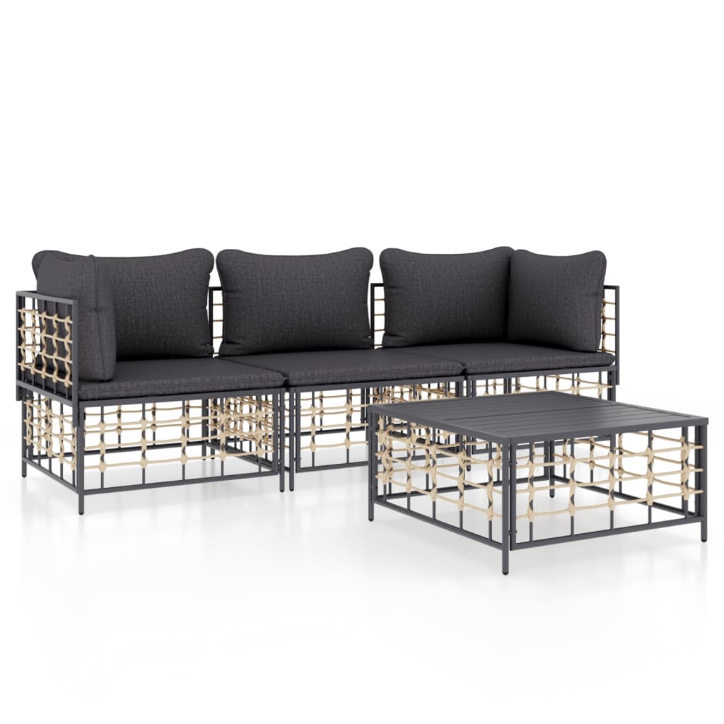 4-delige Loungeset met kussens poly rattan antracietkleurig is nu te koop bij PeponiXL, paradijselijk wonen!