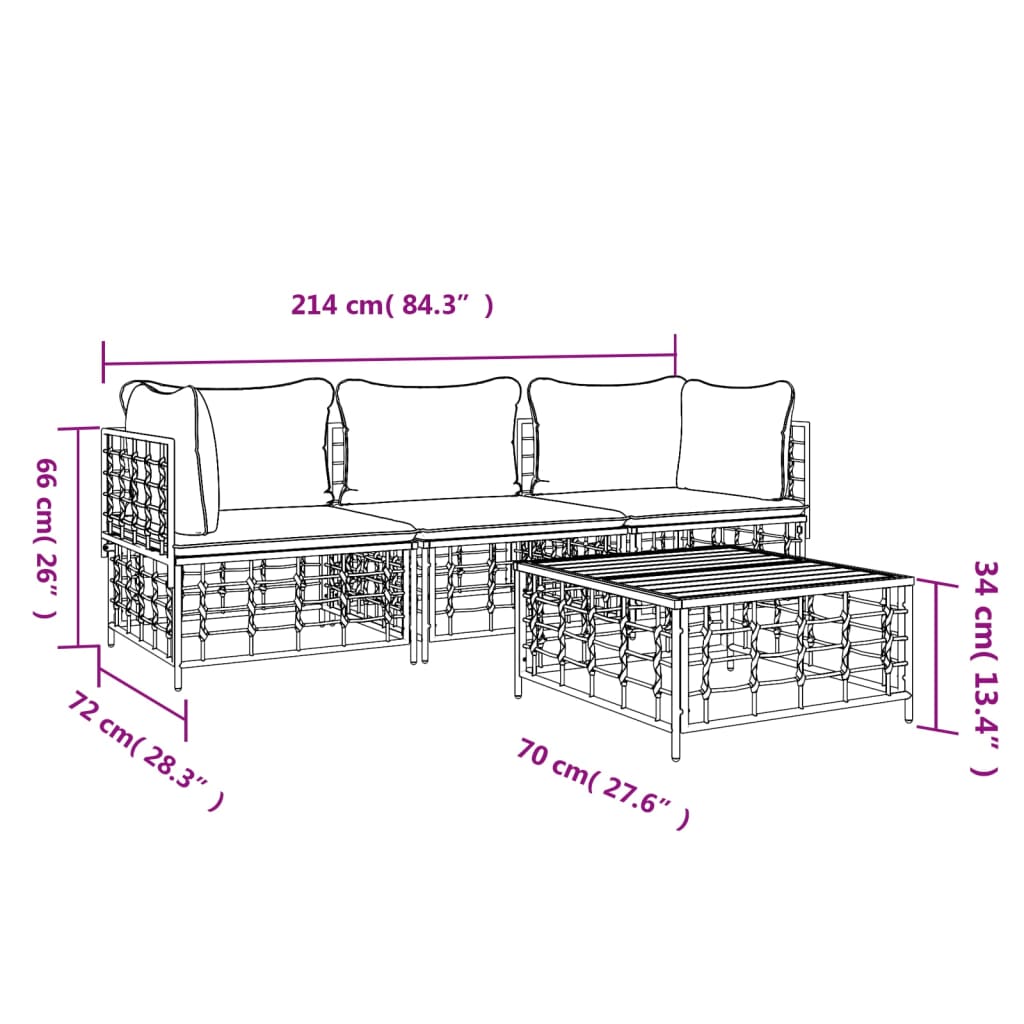 4-delige Loungeset met kussens poly rattan antracietkleurig is nu te koop bij PeponiXL, paradijselijk wonen!