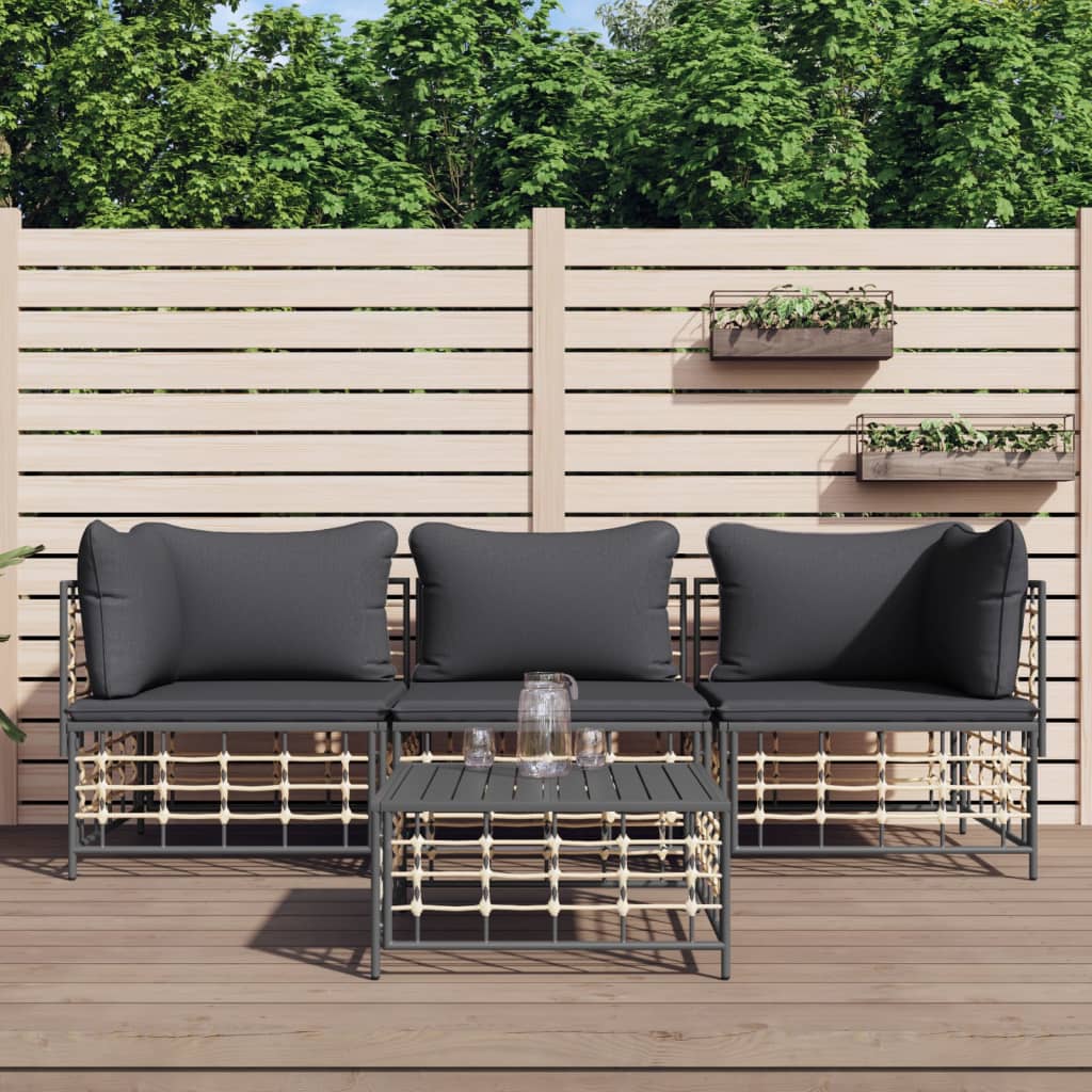 4-delige Loungeset met kussens poly rattan antracietkleurig is nu te koop bij PeponiXL, paradijselijk wonen!