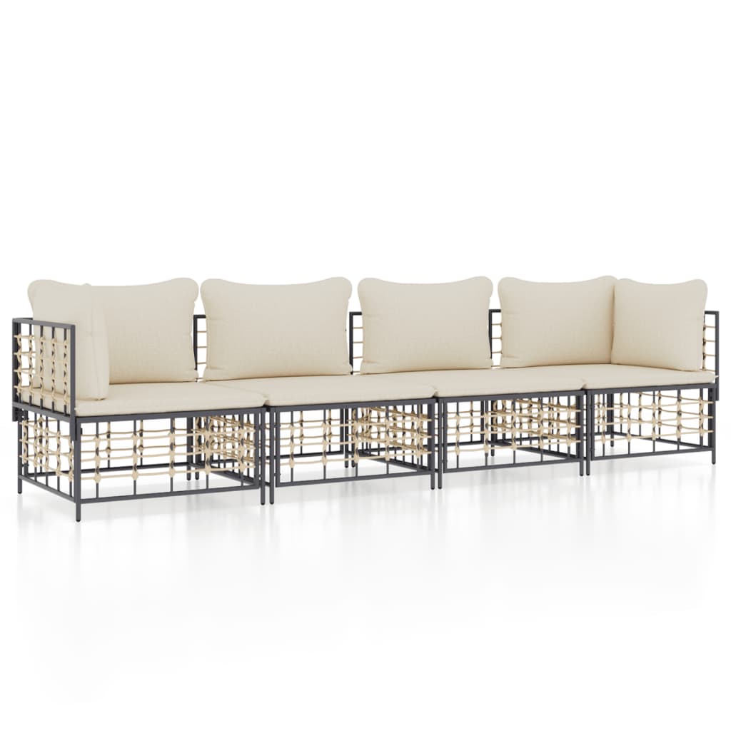 4-delige Loungeset met kussens poly rattan antracietkleurig is nu te koop bij PeponiXL, paradijselijk wonen!