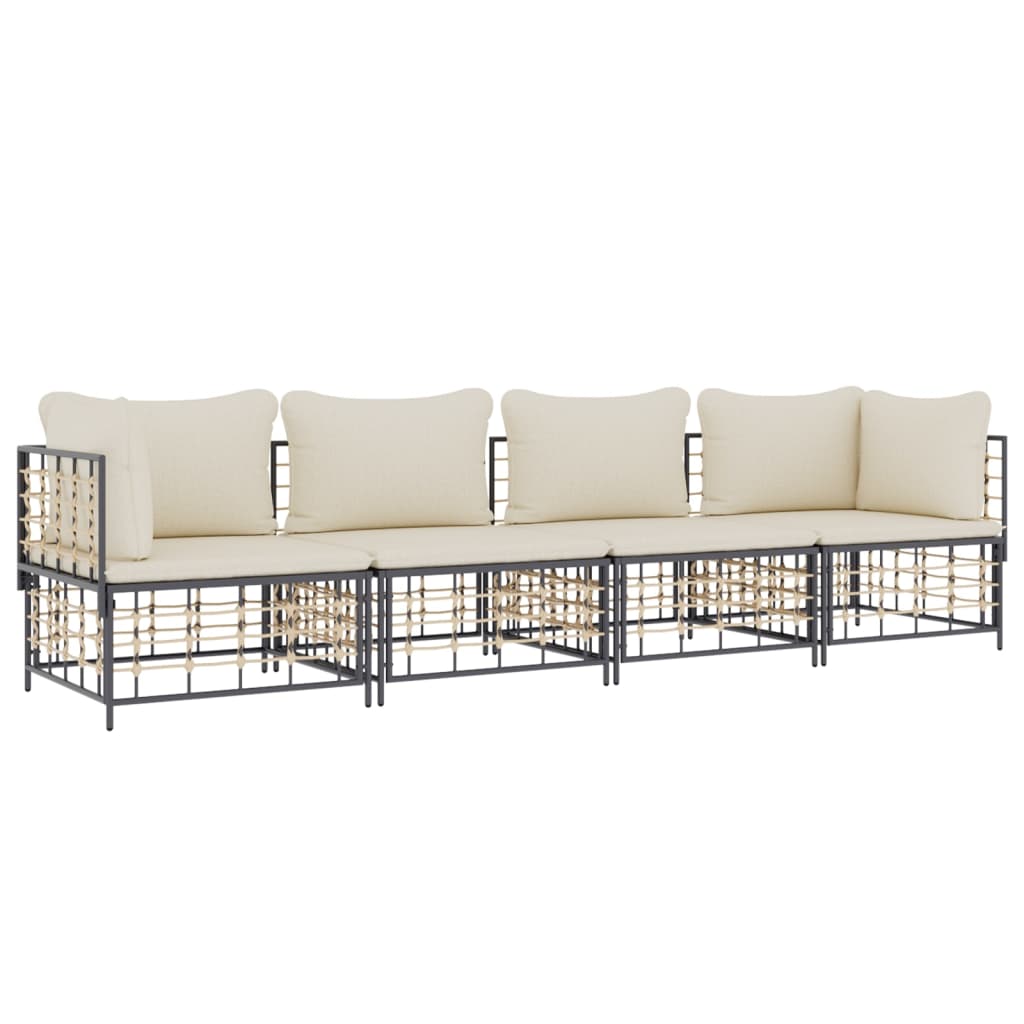 4-delige Loungeset met kussens poly rattan antracietkleurig is nu te koop bij PeponiXL, paradijselijk wonen!