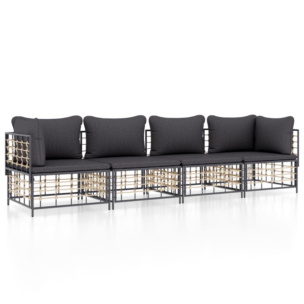4-delige Loungeset met kussens poly rattan antracietkleurig is nu te koop bij PeponiXL, paradijselijk wonen!