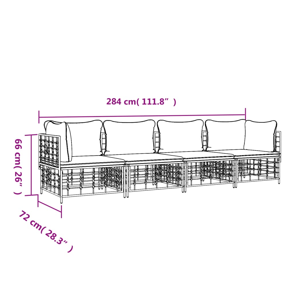 4-delige Loungeset met kussens poly rattan antracietkleurig is nu te koop bij PeponiXL, paradijselijk wonen!
