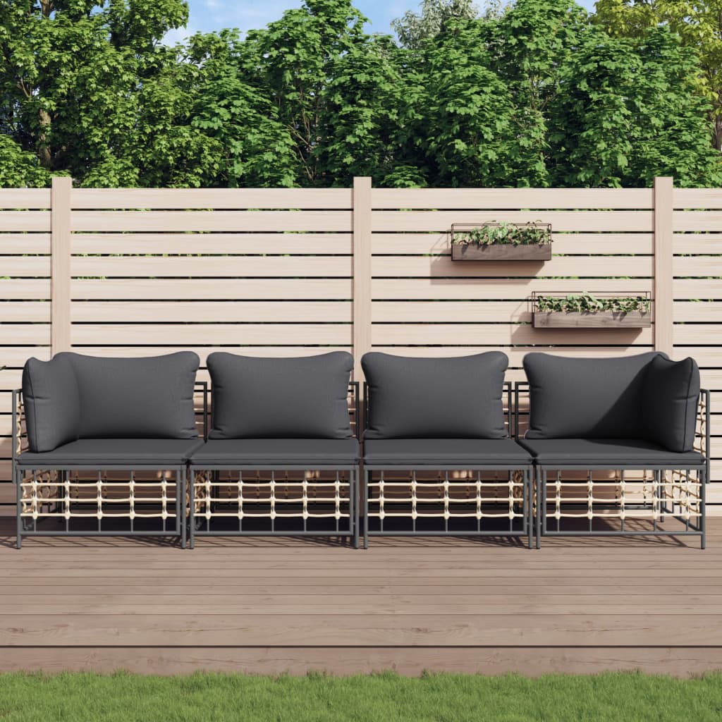 4-delige Loungeset met kussens poly rattan antracietkleurig is nu te koop bij PeponiXL, paradijselijk wonen!