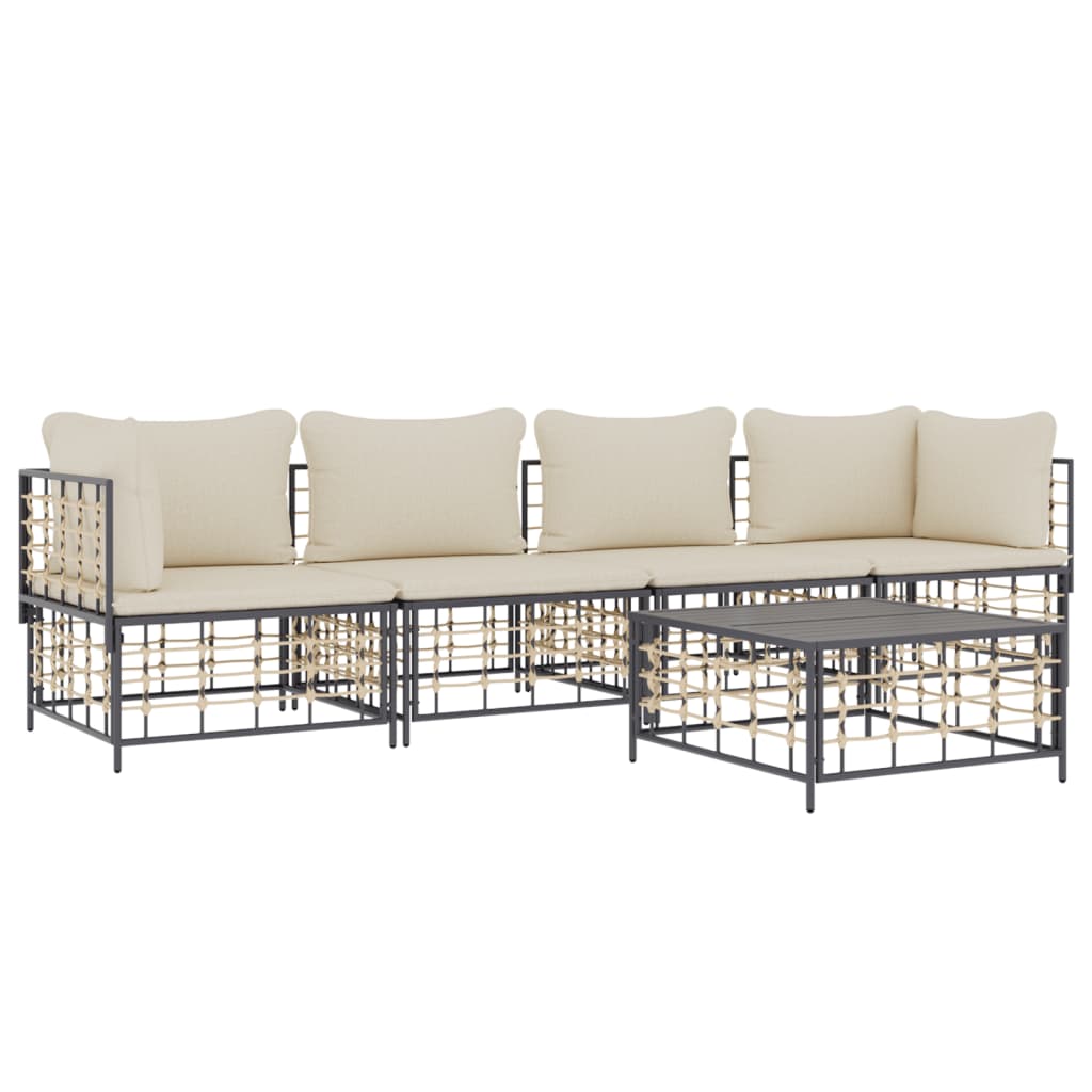 5-delige Loungeset met kussens poly rattan antracietkleurig is nu te koop bij PeponiXL, paradijselijk wonen!
