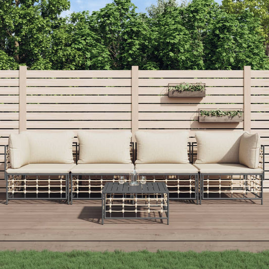5-delige Loungeset met kussens poly rattan antracietkleurig is nu te koop bij PeponiXL, paradijselijk wonen!